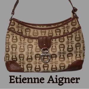 Vintage Etienne Aigner Logo Under-the-Arm Shoulder Bag, Brown &Tan